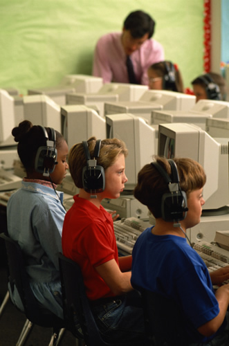 Students working on computers